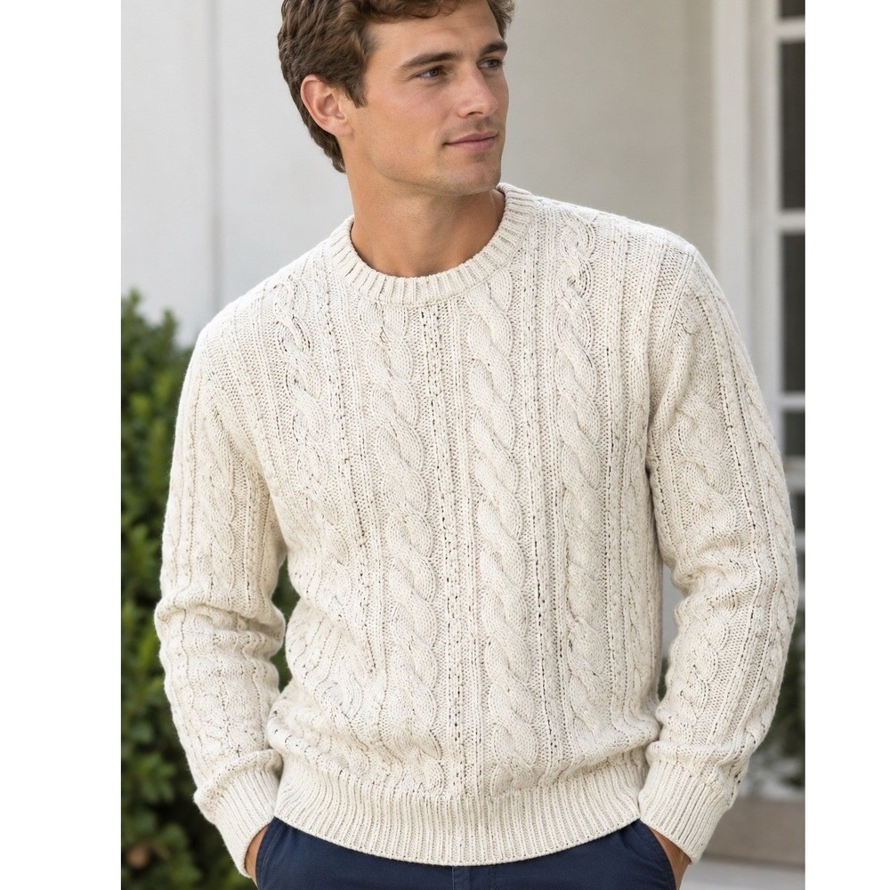 Vintage 90's American Eagle Outfitters Cable Knit Sweater Tan Men's L Preppy Y2K